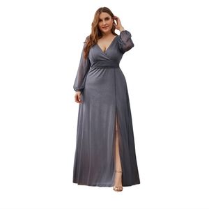 V-Neck Shiny Prom Dress